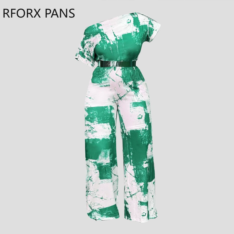 Naiste šikk 2023. aasta mustriga vana mustriga lühikeste varrukatega krae, metallist vöödega töötav sirge kombinesoon