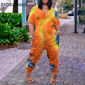 Ženska odjeća Kombinezon kratkih rukava s printom na kravatu i džepovima, ležerni izgled za žene 2021.