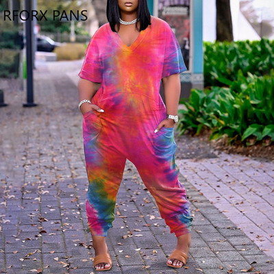 Ženska odjeća Kombinezon kratkih rukava s printom na kravatu i džepovima, ležerni izgled za žene 2021.