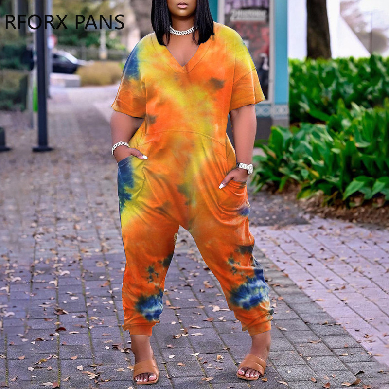 Ženska odjeća Kombinezon kratkih rukava s printom na kravatu i džepovima, ležerni izgled za žene 2021.