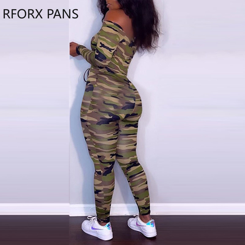 Naiste elegantne vabaaja kamuflaaživärvi õlgadest pikkade varrukatega, pitsitud, seksikas kõhn kombinesoon