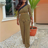 Γυναικεία κομψή φόρμα εργασίας Houndstooth με μακρυμάνικη ίσια φόρμα