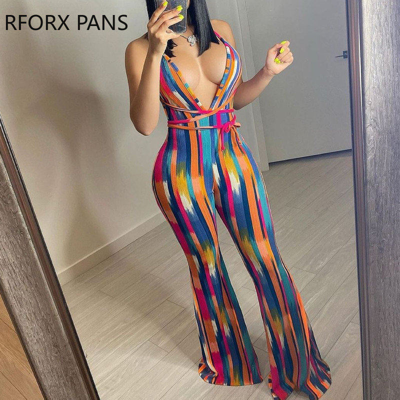 Ženska odjeća Kombinezon širokih nogavica s printom palminog lišća Ležerni izgled kombinezona za žene 2021.