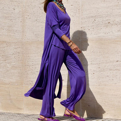 Moteriška liemenė ir paltas ilgos kelnės, trijų dalių rinkinys, laisvalaikio laisvos moteriškos kietos kelnės, elastingos juosmens kelnės, 3 vnt., tinkantis kostiumas