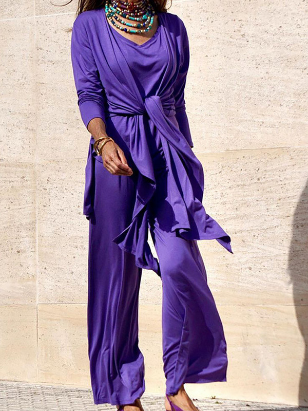 Moteriška liemenė ir paltas ilgos kelnės, trijų dalių rinkinys, laisvalaikio laisvos moteriškos kietos kelnės, elastingos juosmens kelnės, 3 vnt., tinkantis kostiumas