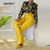 Naiste kaelusega topid Pikad püksid Sobiv ülikond Naiste avara mustriga laia säärega pükste komplekt Tänavarõivad Vabaaja retropükste komplektid