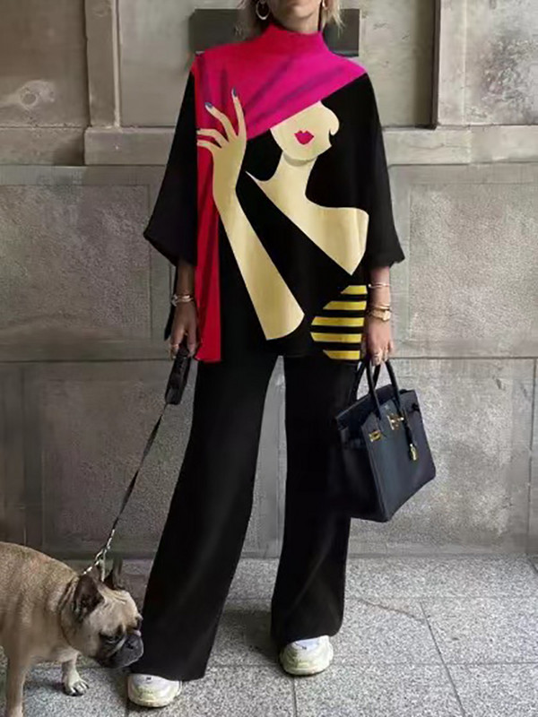 Elegantne kontori naiste sügis 2023 pükskostüüm pikkade varrukatega pulloverid ja püksid, prinditud riietus, naiste püksid, kaheosaline komplekt hulgimüük