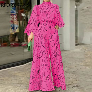 Γυναικεία κομψή ολόσωμη φόρμα με μακρυμάνικο ζιβάγκο με φαρδύ πόδι, ίσια φόρμα εργασίας