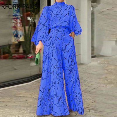 Naiste šikk, laiade varrukatega pikkade varrukatega ja laia jalaga töötav sirge kombine