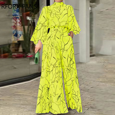 Naiste šikk, laiade varrukatega pikkade varrukatega ja laia jalaga töötav sirge kombine