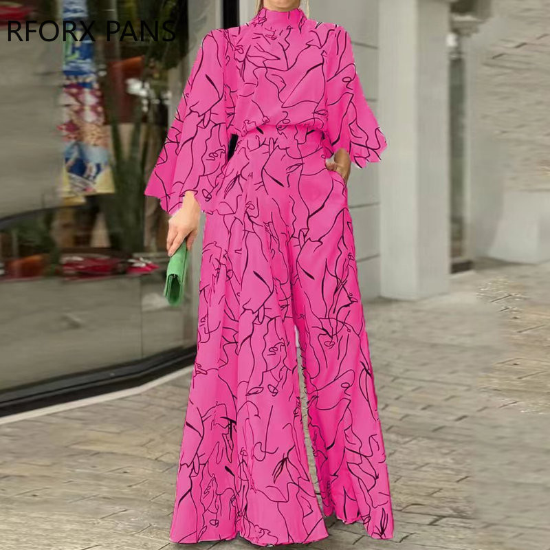 Naiste šikk, laiade varrukatega pikkade varrukatega ja laia jalaga töötav sirge kombine