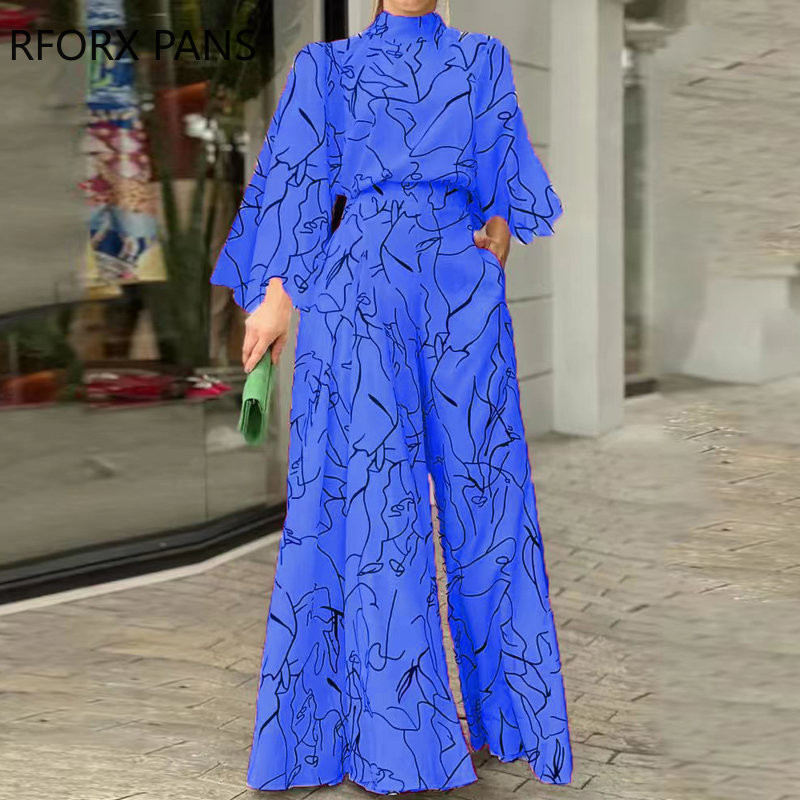 Naiste šikk, laiade varrukatega pikkade varrukatega ja laia jalaga töötav sirge kombine