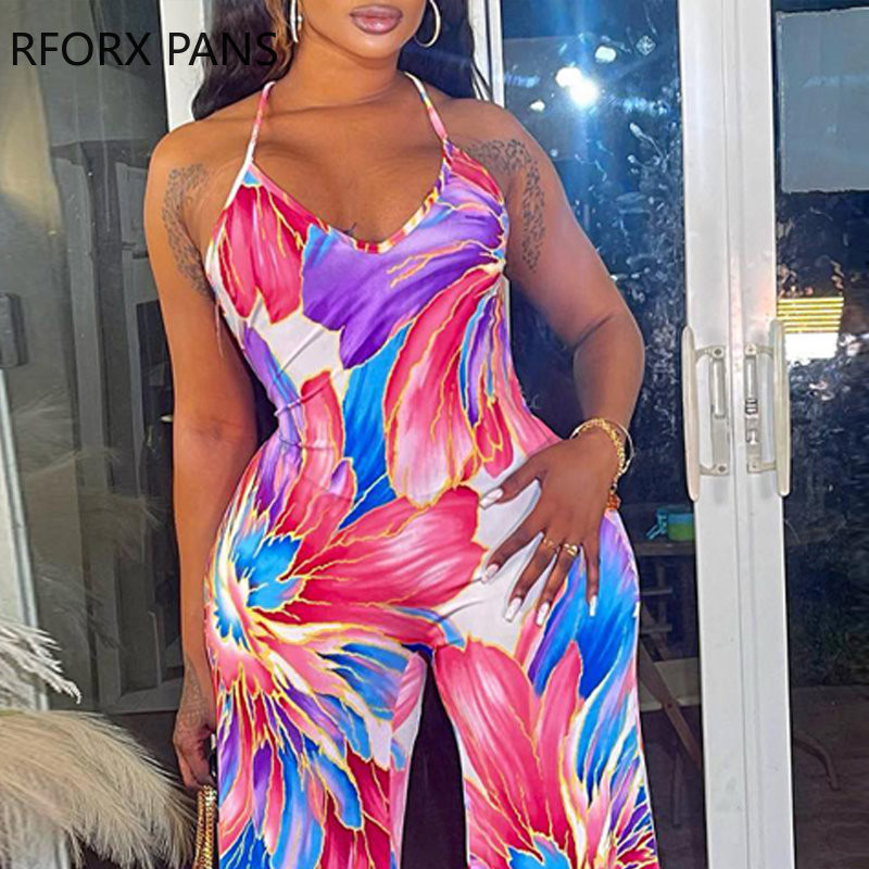 2023. aasta naiste spagetirihmad, varrukateta, laiaulatuslik mustriga seksikas sirge jalaga seksikad kombinesoonid