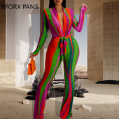 2023. aasta naiste elegantne kogu mustriga V-kaelusega pikad varrukad ja vöökombine Seksikas kombinesoon