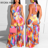 Ženska odjeća 2023. Tie Dye print halter plisirani kombinezon širokih nogavica Dnevna odjeća