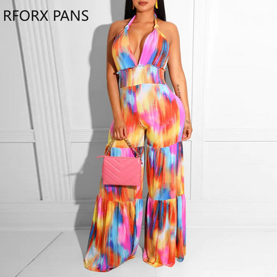 Ženska odjeća 2023. Tie Dye print halter plisirani kombinezon širokih nogavica Dnevna odjeća