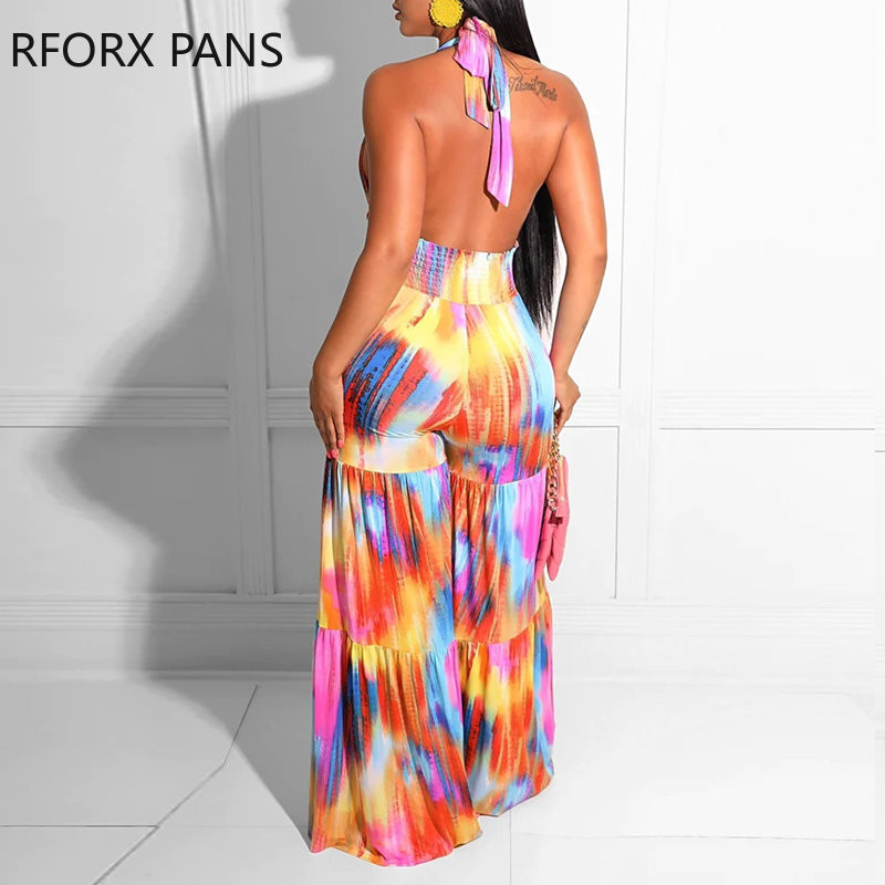 Ženska odjeća 2023. Tie Dye print halter plisirani kombinezon širokih nogavica Dnevna odjeća