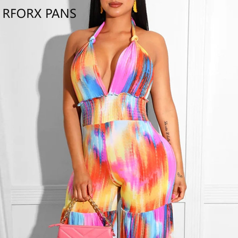 Ženska odjeća 2023. Tie Dye print halter plisirani kombinezon širokih nogavica Dnevna odjeća