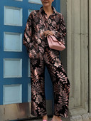 Naiste vabaajakirjaga pikad püksid, kaheosaline komplekt Streetwear täisvarrukatega särgid ja püksid, elegantne kontoripüksid, 2tk ülikond