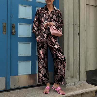 Naiste vabaajakirjaga pikad püksid, kaheosaline komplekt Streetwear täisvarrukatega särgid ja püksid, elegantne kontoripüksid, 2tk ülikond