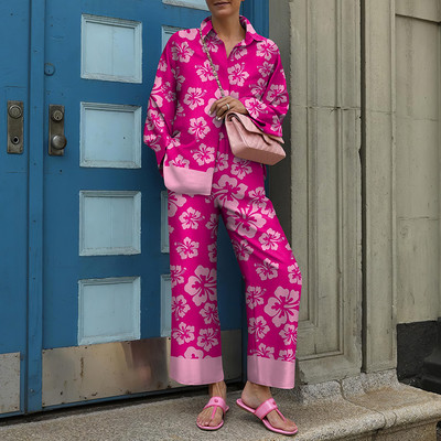 Naiste vabaajakirjaga pikad püksid, kaheosaline komplekt Streetwear täisvarrukatega särgid ja püksid, elegantne kontoripüksid, 2tk ülikond