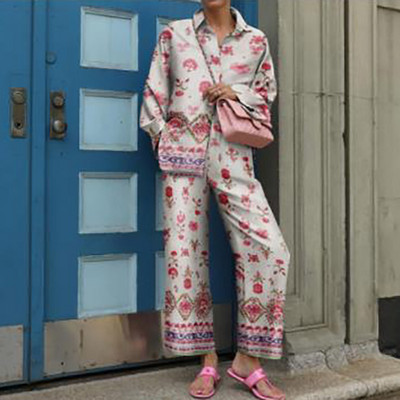 Naiste vabaajakirjaga pikad püksid, kaheosaline komplekt Streetwear täisvarrukatega särgid ja püksid, elegantne kontoripüksid, 2tk ülikond