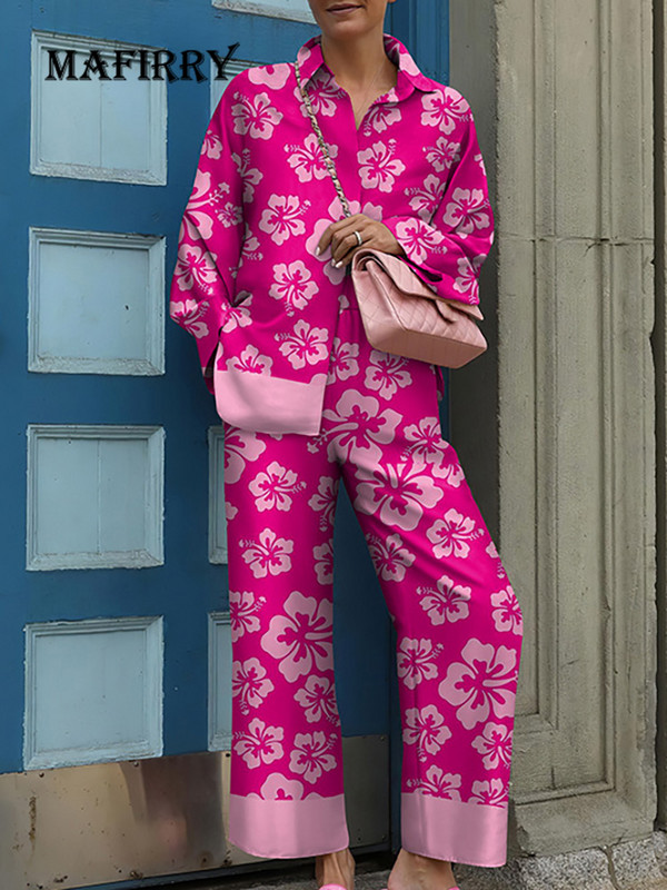 Naiste vabaajakirjaga pikad püksid, kaheosaline komplekt Streetwear täisvarrukatega särgid ja püksid, elegantne kontoripüksid, 2tk ülikond