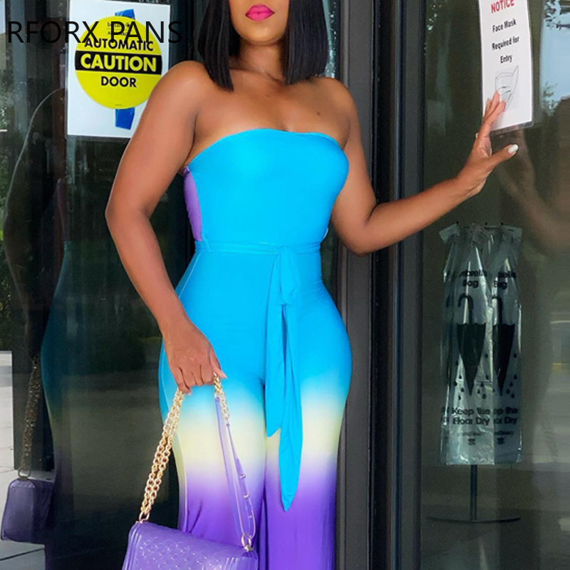 Ženski elegantni gradijent boje s remenom Ravni kombinezon bez naramenica Seksi kombinezon