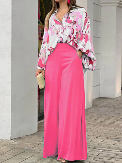 Proljeće jesen Elegantne ženske kombinacije širokih hlača s printom Ležerne duge hlače Odgovarajući komplet ulične odjeće Topovi s V izrezom i odijelo