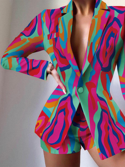 Γυναικείο Γραφείο V λαιμόκοψη δύο τεμαχίων επίσημο κοστούμι με κουμπί, μακρύ μανίκι και σορτς με φερμουάρ, σετ δύο τεμαχίων, γυναικεία casual ψηλόμεσα σετ