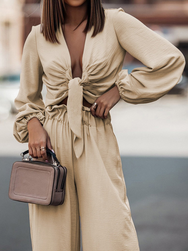 Elegantne lady Streetwear pikad püksid, kaheosaline komplekt naiste pluus ja laia säärega püksid, soliidne ülikond kevadsügis avar vaba vabaaja dressiülikond