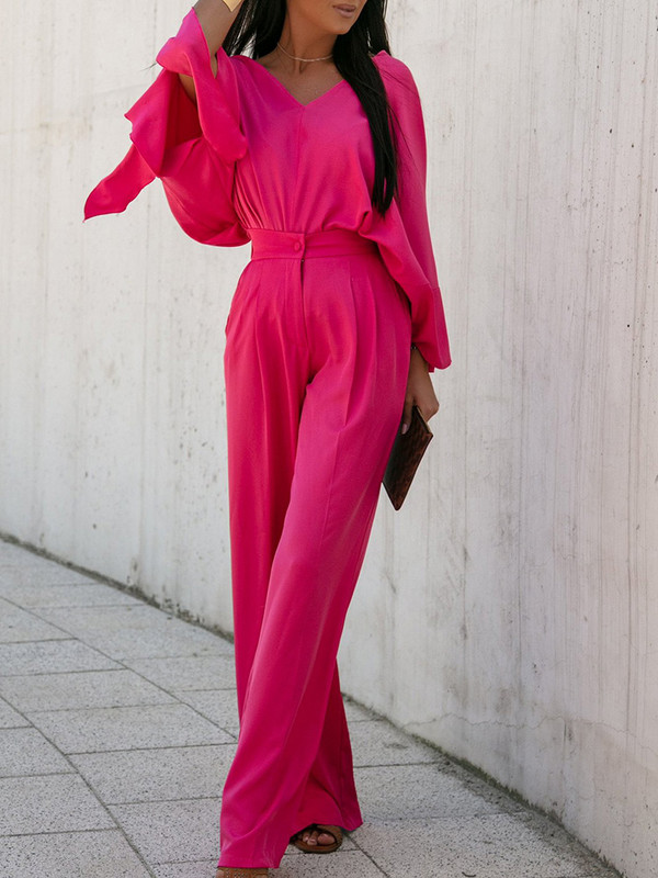 Elegantne lady Streetwear pikad püksid, kaheosaline komplekt naiste pluus ja laia säärega püksid, soliidne ülikond kevadsügis avar vaba vabaaja dressiülikond