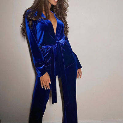 Dvodijelni ženski gornji dijelovi i hlače Ženski ležerni labavi jednobojni odijeli s dugim rukavima Proljetne jesenske hlače Ležerno odijelo od 2 komada