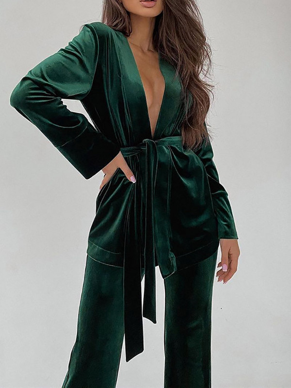 Dvodijelni ženski gornji dijelovi i hlače Ženski ležerni labavi jednobojni odijeli s dugim rukavima Proljetne jesenske hlače Ležerno odijelo od 2 komada