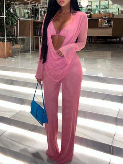 Γυναικείο σέξι στράπλες δικτυωτό κοστούμι εξώπλατο παντελόνι 3 τεμ.