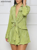 2-dijelni set Ženske ljetne nove majice s otvorenim ovratnikom i odijela s hlačama Modni ulični afrički plisirani kompleti kratkih hlača Vestidos