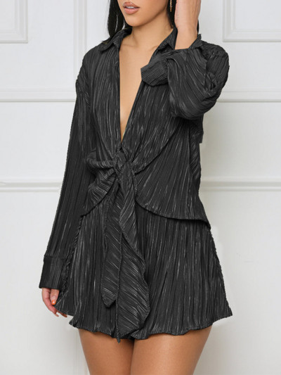 2-dijelni set Ženske ljetne nove majice s otvorenim ovratnikom i odijela s hlačama Modni ulični afrički plisirani kompleti kratkih hlača Vestidos