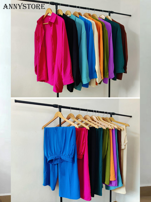 Soliidne naiste pidžaama, kaheosaline komplekt, pikkade varrukatega nööbiga särk, laia säärega püksid, magamisriided, kostüümid, komplektid naiste sportlikud ülikonnad