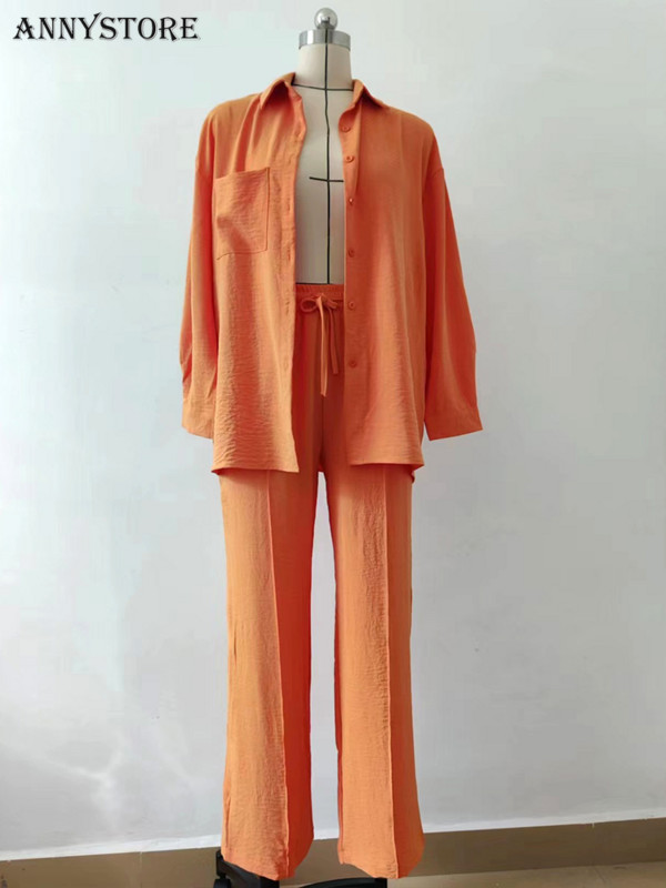 Soliidne naiste pidžaama, kaheosaline komplekt, pikkade varrukatega nööbiga särk, laia säärega püksid, magamisriided, kostüümid, komplektid naiste sportlikud ülikonnad