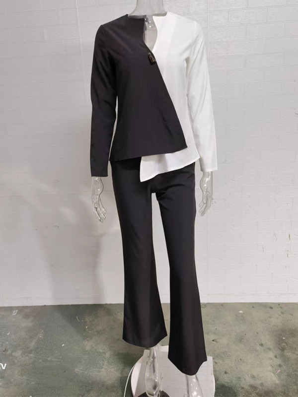 Ležerni ženski set dugih rukava s dugim rukavima i hlačama širokih nogavica, Ljeto Femme Office Lady Komplet odijela u korejskom stilu