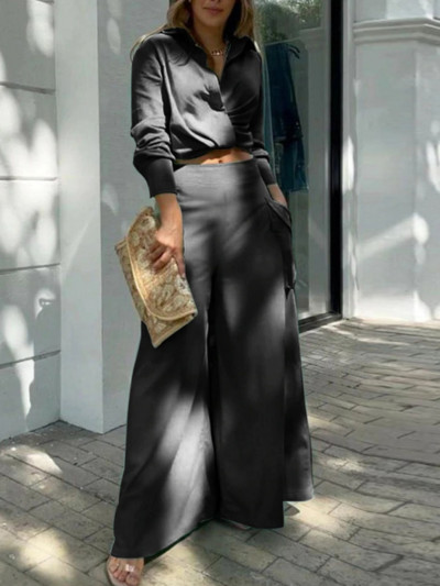 Košulja Duge hlače Odijela Komplet od 2 komada Ženska košulja dugih rukava Hlače širokih nogavica Ležerna bijela odjeća proljeće ljeto 2023 Novo