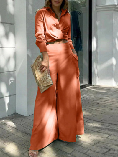 Košulja Duge hlače Odijela Komplet od 2 komada Ženska košulja dugih rukava Hlače širokih nogavica Ležerna bijela odjeća proljeće ljeto 2023 Novo