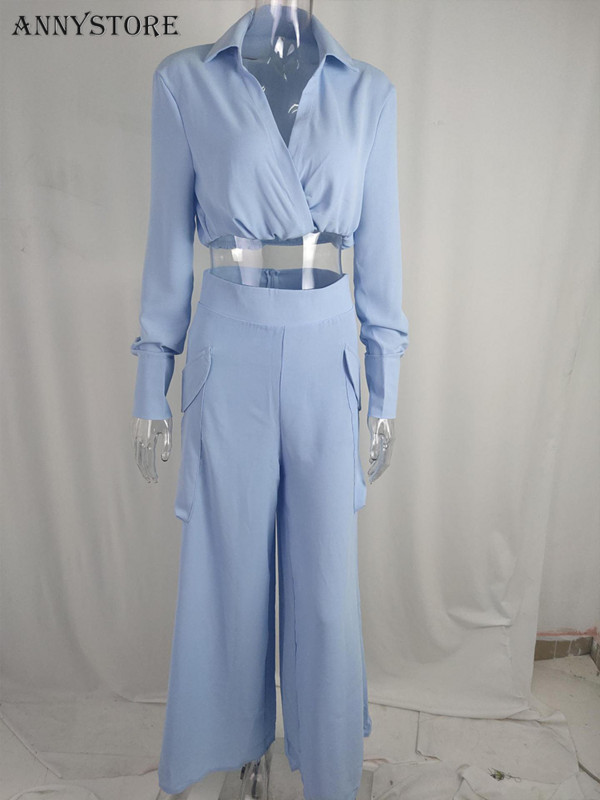 Košulja Duge hlače Odijela Komplet od 2 komada Ženska košulja dugih rukava Hlače širokih nogavica Ležerna bijela odjeća proljeće ljeto 2023 Novo