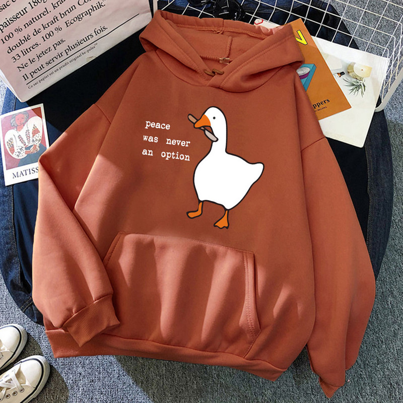 Peace Was Never An Option Goose Print Muške Dugih Rukava Slatki Ležerni Pulover Kreativnost Džep Topla Odjeća Muški Sweatshirt