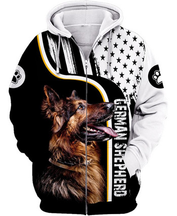Love Dog German Shepherd 3D Printed Hoodies Ανδρικές για Γυναικείες Φουκούλα με φερμουάρ Casual φόρμα δρόμου 01