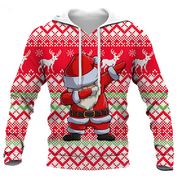 Коледни качулки Суичъри Унисекс облекло 3D графичен суичър с Дядо Коледа за мъже Моден парти празничен пуловер Извънгабаритни