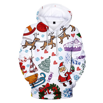 Коледни качулки Суичъри Унисекс облекло 3D графичен суичър с Дядо Коледа за мъже Моден парти празничен пуловер Извънгабаритни