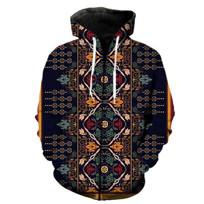 Ανδρικά κουκούλα με φερμουάρ έθνικ στυλ casual ανοιξιάτικα αστεία streetwear με μπουφάν με κουκούλα Harajuku 3D printed oversized μόδα