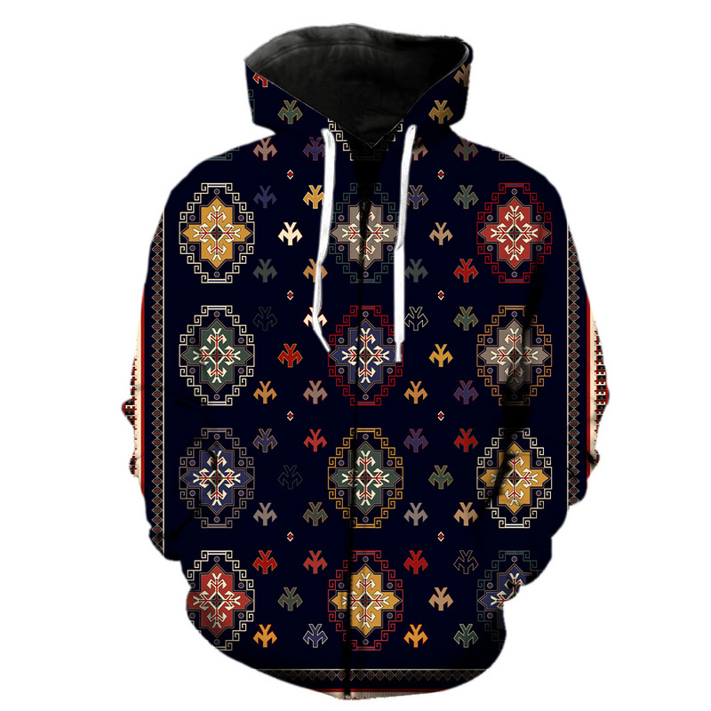 Ανδρικά κουκούλα με φερμουάρ έθνικ στυλ casual ανοιξιάτικα αστεία streetwear με μπουφάν με κουκούλα Harajuku 3D printed oversized μόδα