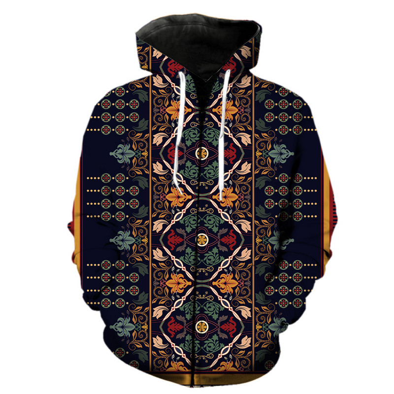 Ανδρικά κουκούλα με φερμουάρ έθνικ στυλ casual ανοιξιάτικα αστεία streetwear με μπουφάν με κουκούλα Harajuku 3D printed oversized μόδα